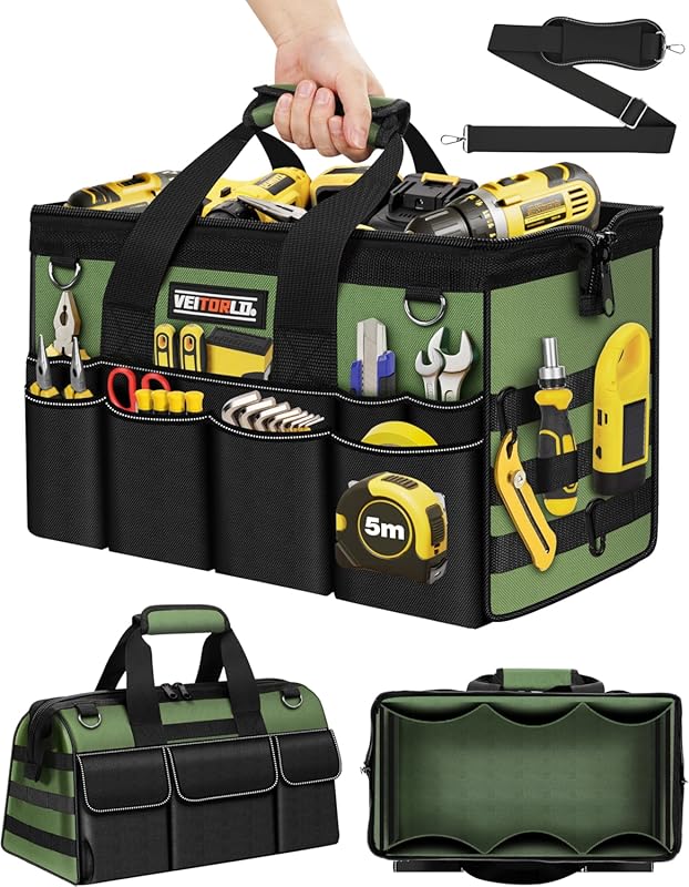Heavy Duty 16-Inch Tool Bag for Plumbers: 19 Pockets, Portable, Soft H