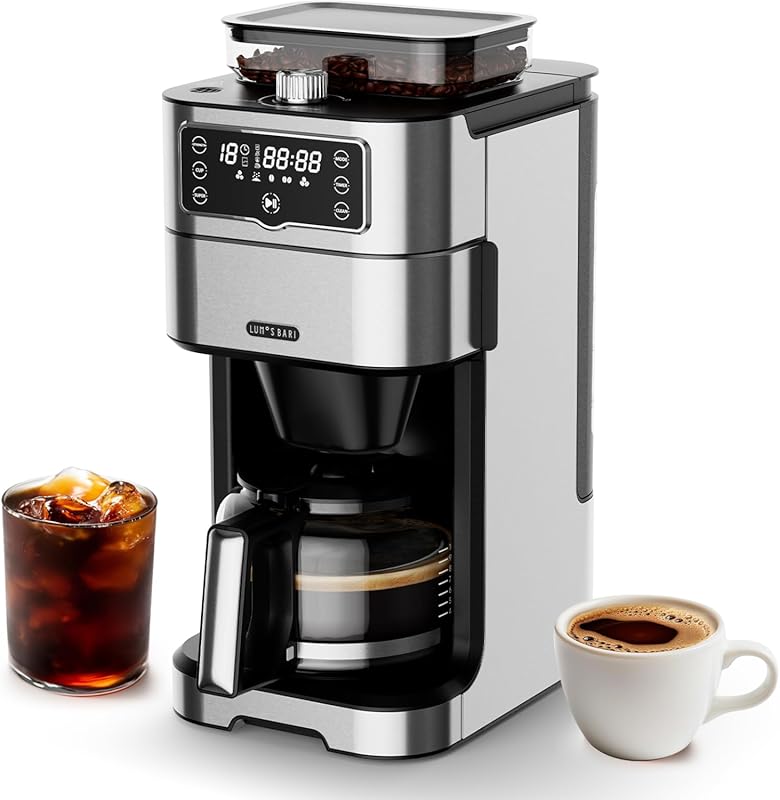 10-Cup Drip Coffee Maker with Built-in Grinder, 24-Hour Delay Timer, a