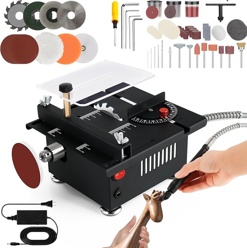 Portable Mini Multi-Functional Table Saw for Crafts. Adjustable Speed,