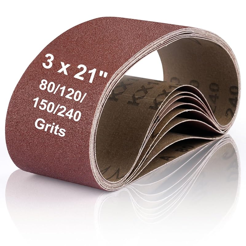 3x21 Inch Aluminum Oxide Belt Sander Sanding Belts: 8-Pack Assorted Gr