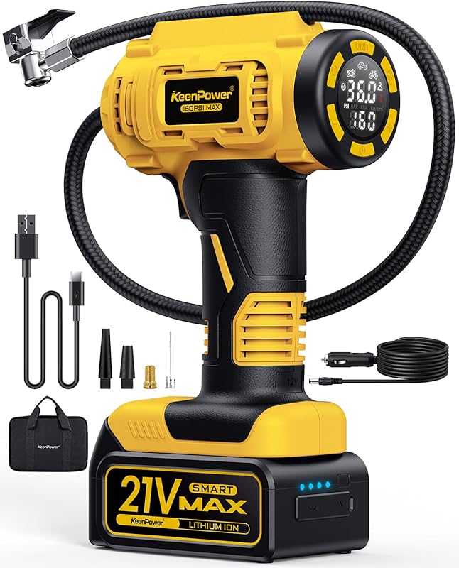 KeenPower 21V Rechargeable Portable Air Compressor and 160PSI Tire Inf