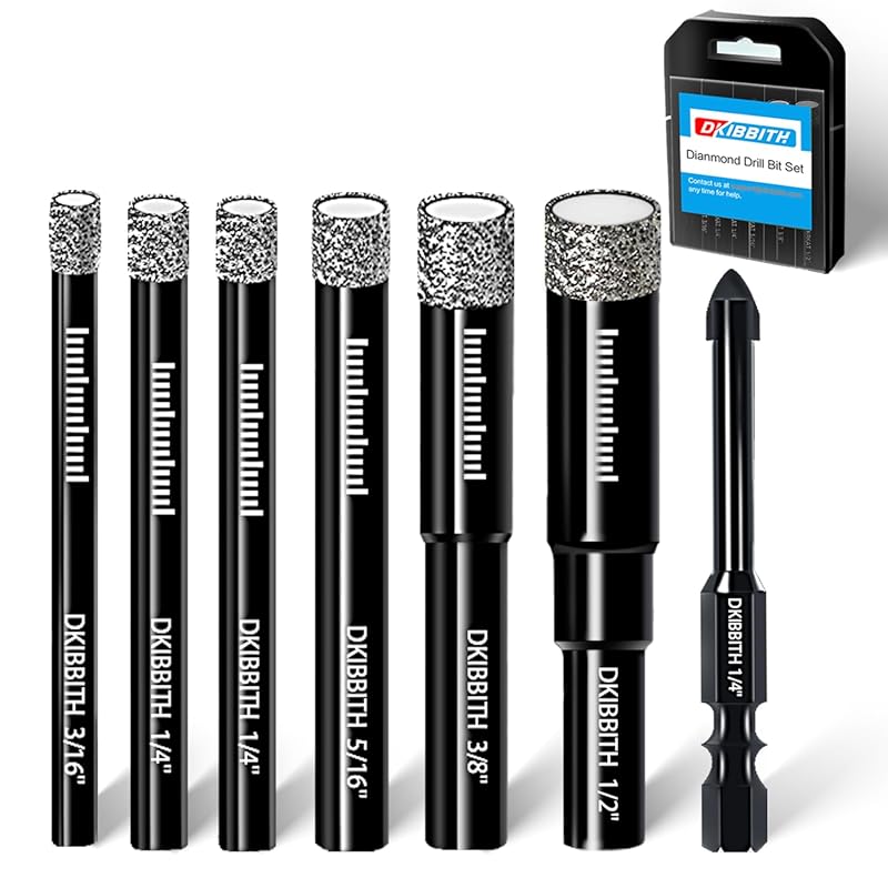 8-Piece Dry Diamond & Masonry Drill Bit Set for Rock, Tile, and Glass