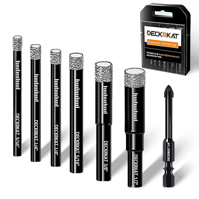 7-Piece Dry Diamond and Carbide Drill Bit Set for Ceramic Pots, Tile, 