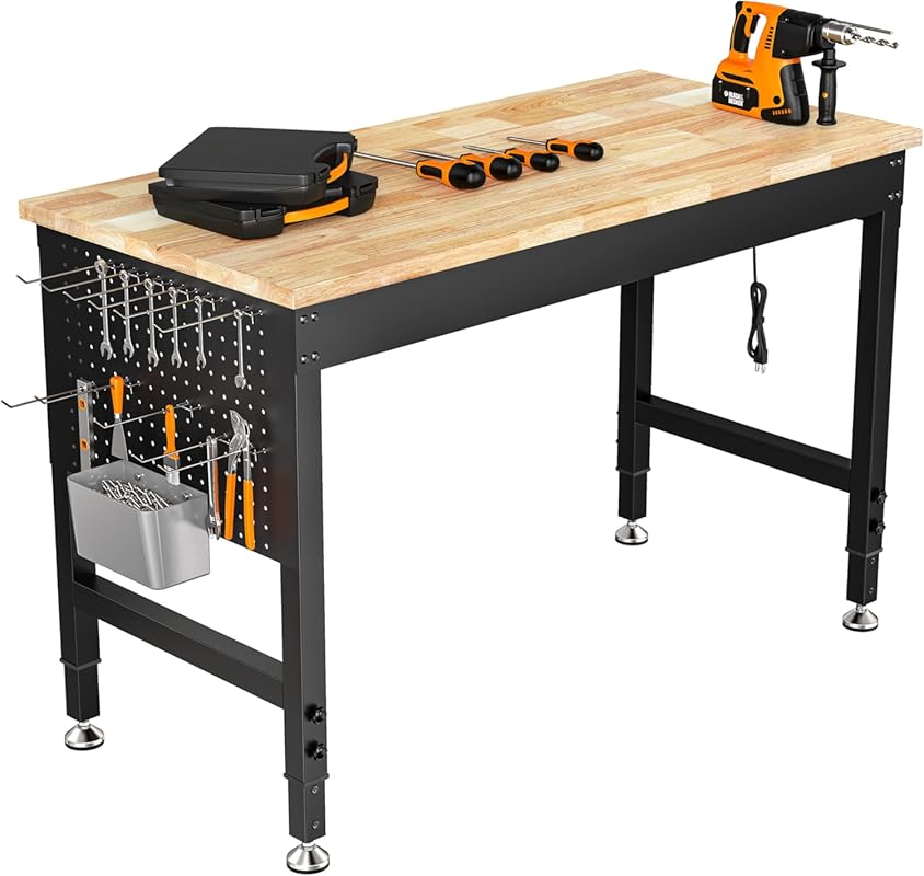 5 Best Wood for Workbench Top: Pro-Grade & Long-Lasting Choices 3 47.64 inch adjustable heavy duty workbench with rubber wood top