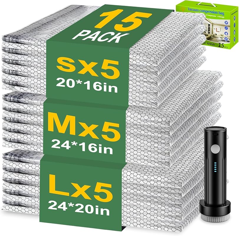 Vacuum Seal Bags for Clothing with Wireless Electric Pump, Travel & Ho