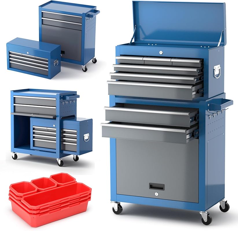 42'' Large Rolling Tool Chest with 8 Drawers and Wheels, Detachable To