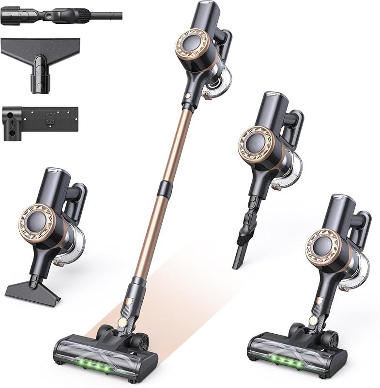 Powerful Cordless Stick Vacuum with Anti-Tangle Brush, 45-Min Runtime,