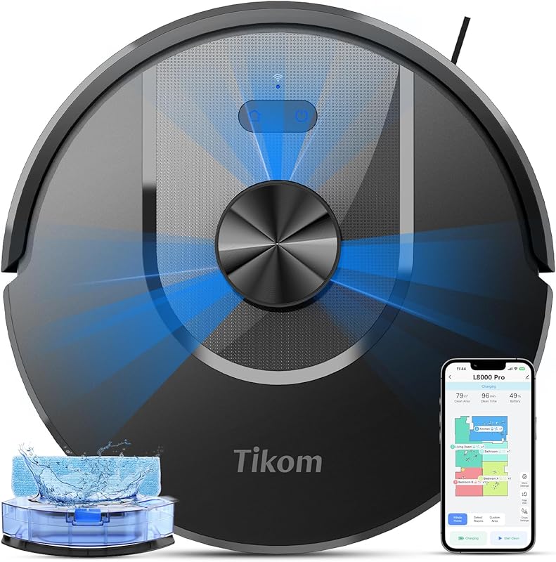 Tikom L8000 Pro Robot Vacuum Mop: Smart Mapping, 6000Pa Suction for Al