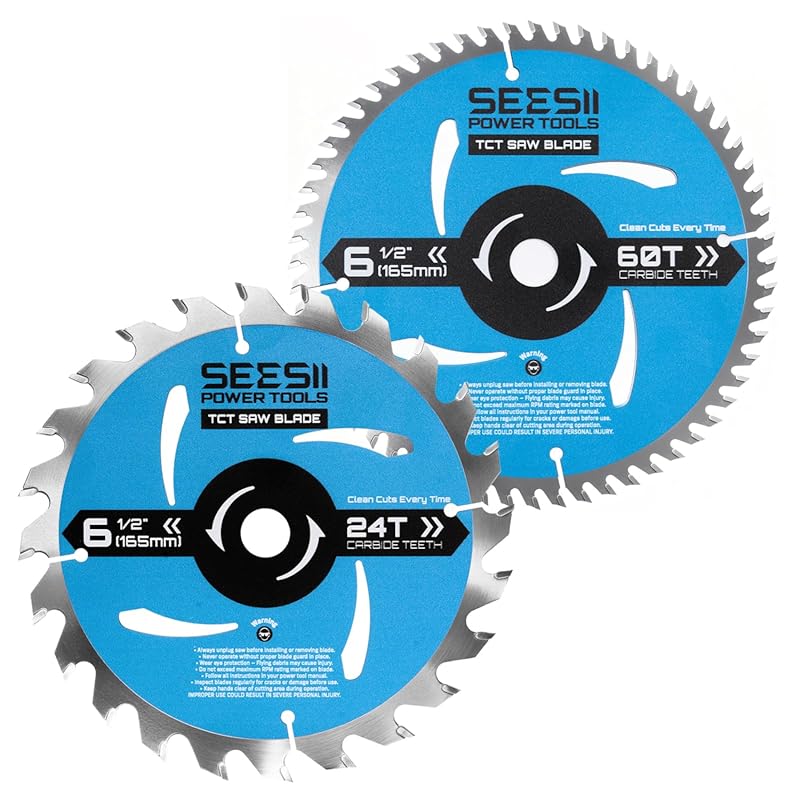 6-1/2 Inch Circular Saw Blades 24/60 Tooth, Thin Kerf Carbide for Wood