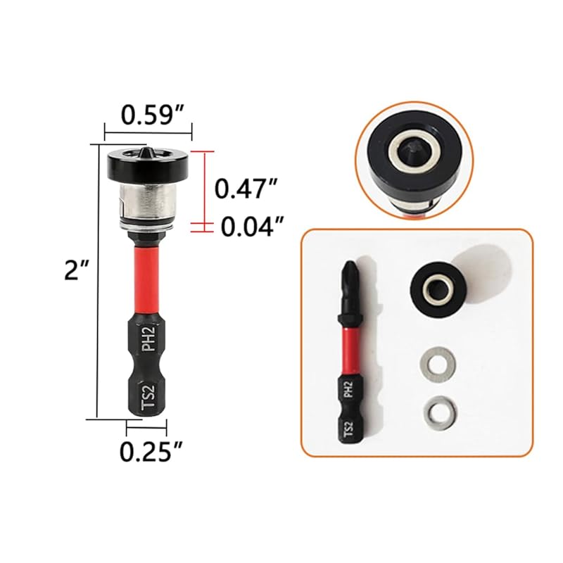 Magnetic Drywall Screw Setter Drill Bits: Adjustable Depth PH2, S2 Ste