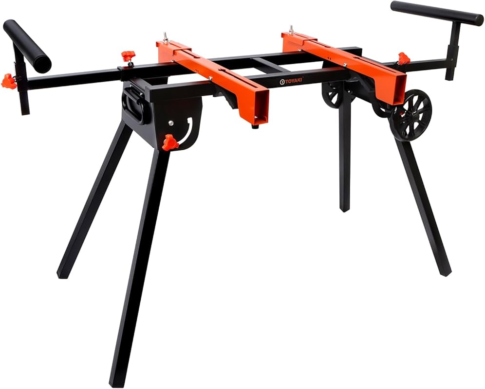 Folding Miter Saw Stand with Wheels: Portable Work Table, Quick Releas