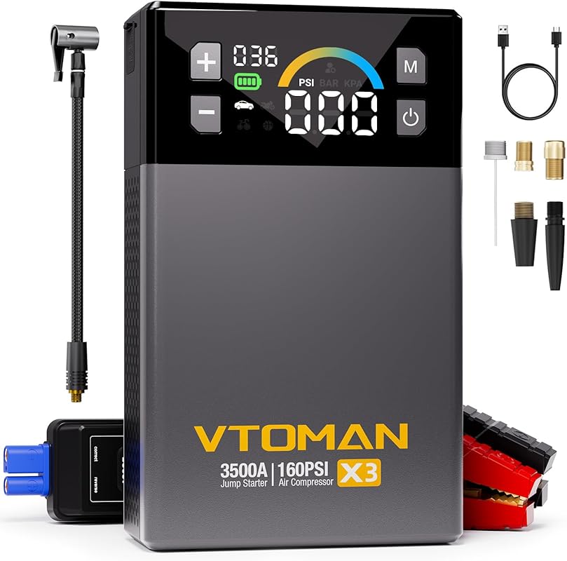 Lithium Battery Jump Starter with 160PSI Air Compressor for 9L Gas/8.5