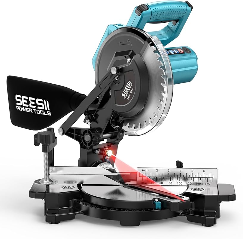 5 Best Mini Miter Saws: Expert Picks for Quality Cuts 6 SEESII 8-Inch Compact Miter Saw with Laser Guide, Precision Angles, an