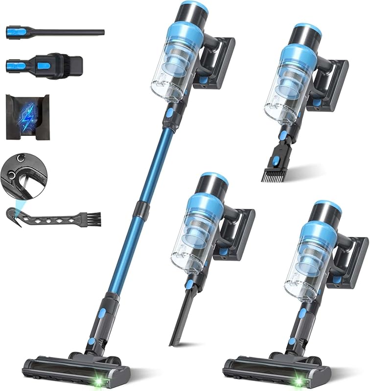 Lightweight Cordless Stick Vacuum with Green Light, 60-Minute Runtime,