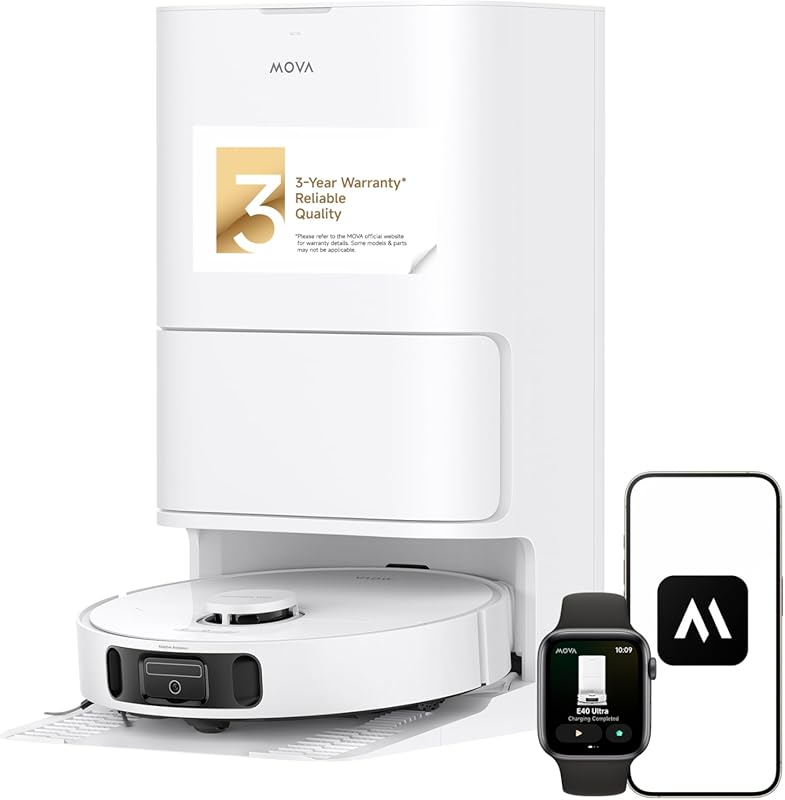 Mova E40 Robot Vacuum and Mop with High Suction, Liftable Mop, and All
