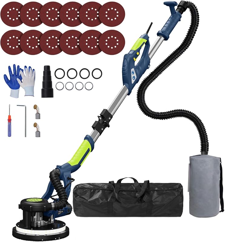 8-Amp Drywall Sander with Vacuum: 7 Variable Speed, Extendable Handle,