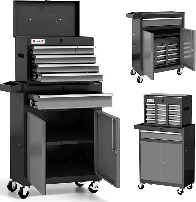 40'' Black Rolling Tool Chest with 7 Drawers, Wheels, and Detachable T