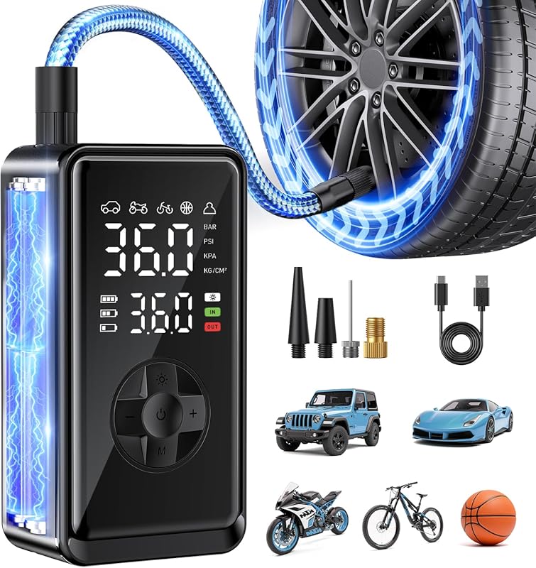 Portable Tire Inflator and Air Pump for Car Tyres with Digital Pressur