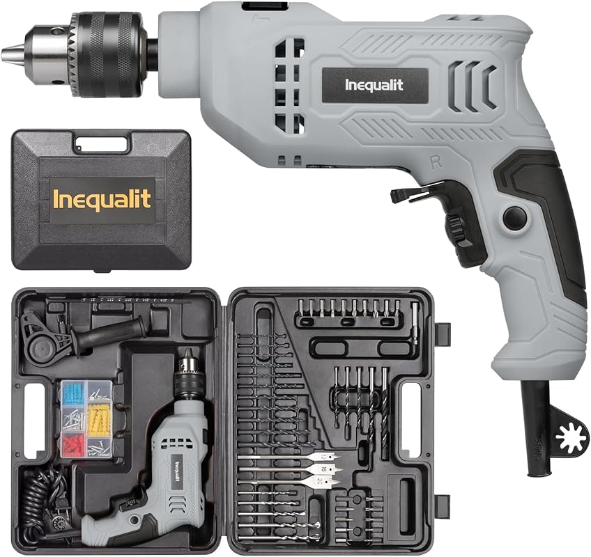 Corded Electric Hammer Drill with 1/2 Inch Chuck, 105-Piece Set, Adjus
