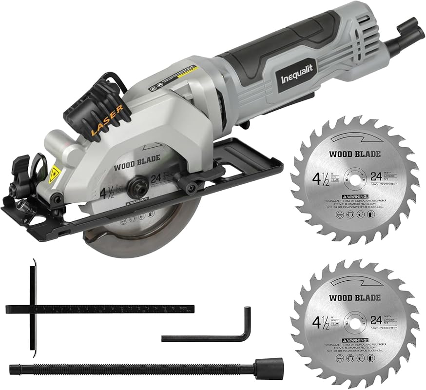 Compact Corded Circular Saw, 4-1/2" Blade, 4A Motor, Laser Guide, Rip 