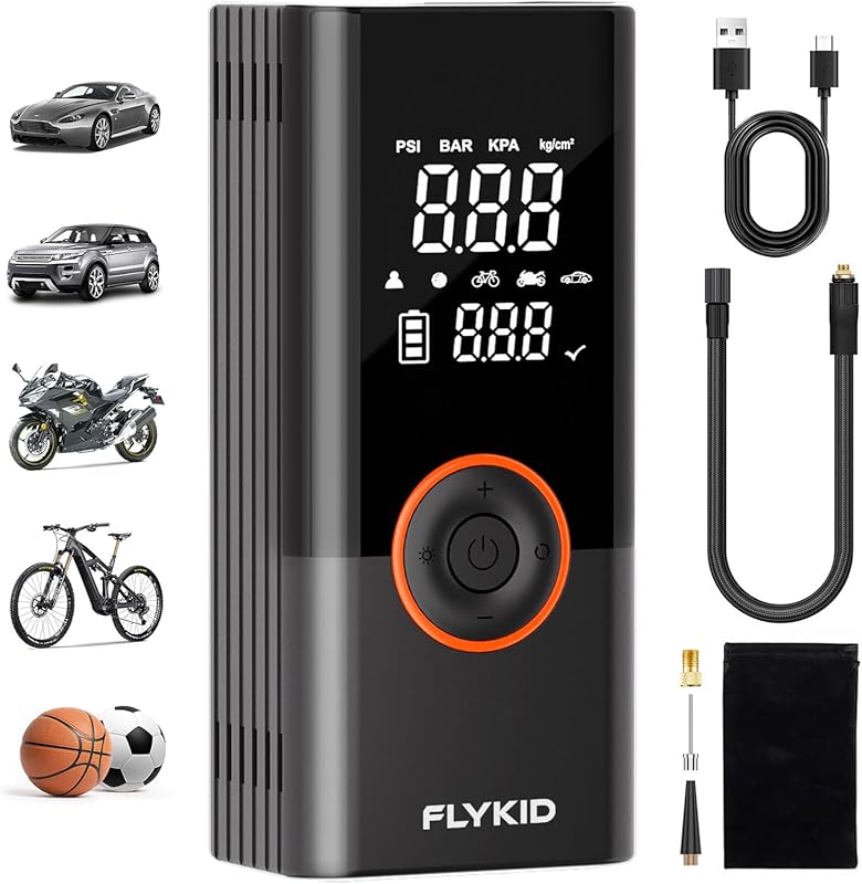 FLYKID Rechargeable Portable Air Compressor and 150PSI Digital Tire In
