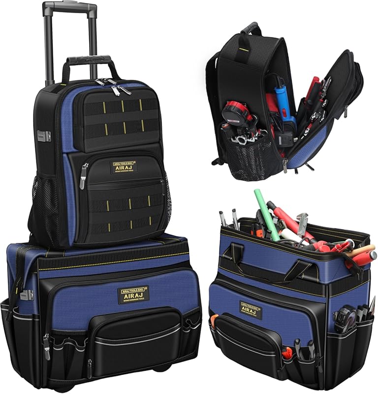 AIRAJ 21-inch Rolling Tool Bag with Wheels, Waterproof, Telescoping Ha