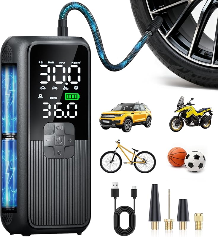 Portable Cordless Air Compressor, 150 PSI Tire Inflator with Pressure 