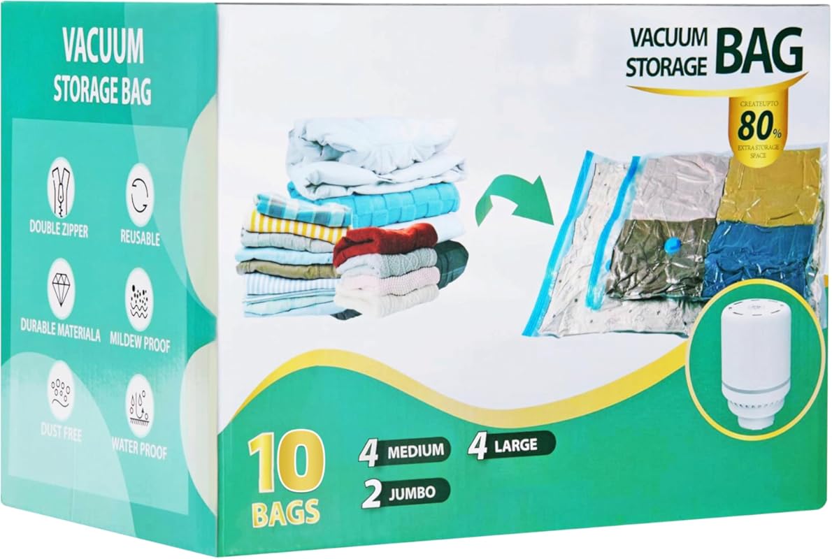 Vacuum Storage Bags with Electric Pump for Clothes, Blankets, and Bedd