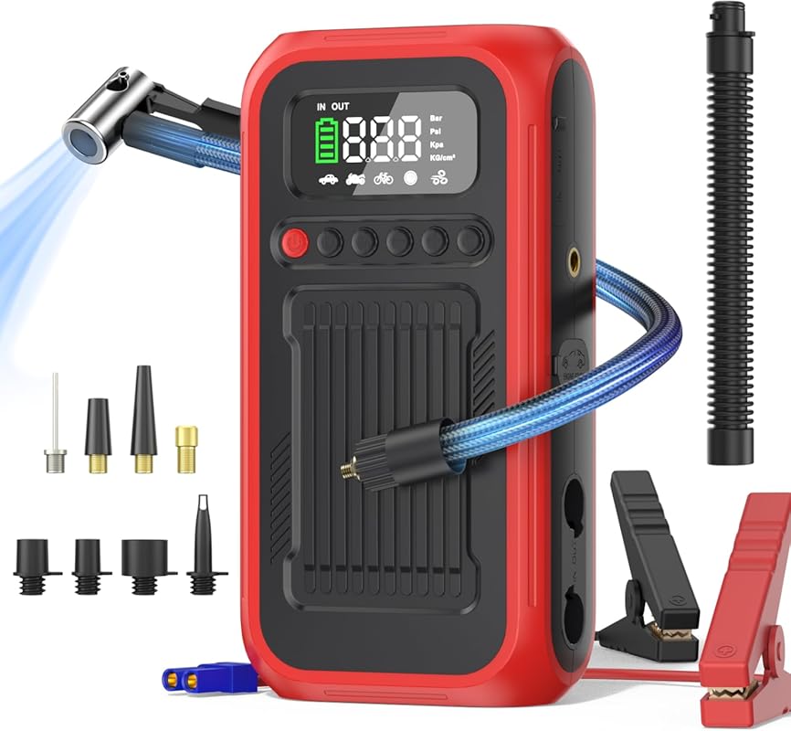 Portable Air Compressor and Car Jump Starter with 150PSI and Air Blowe