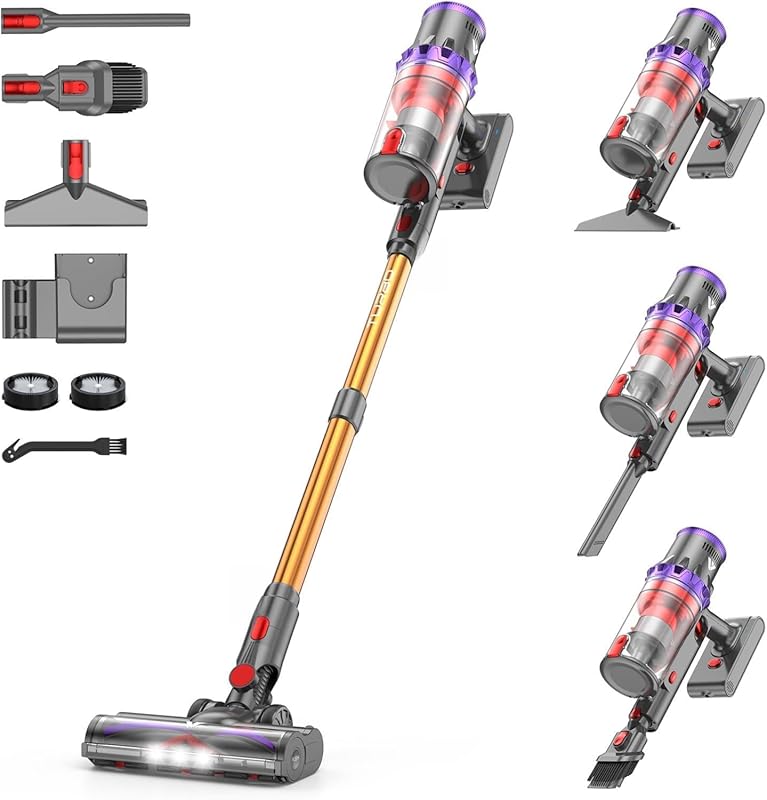 Coovy Cordless Stick Vacuum: 80-Minute Runtime, Touch Screen, Anti-Tan
