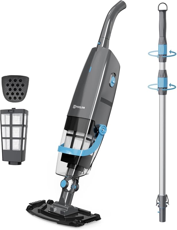 Cordless Handheld Pool Vacuum: 18.5 GPM Suction, 60 Min Runtime, Dual-