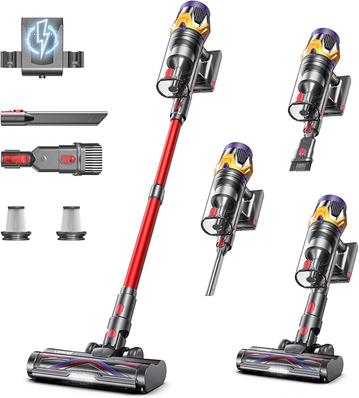 Powerful Cordless Stick Vacuum with 55KPA Suction, 70-Minute Runtime, 