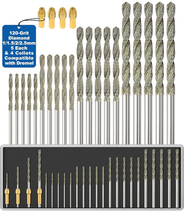 Diamond Drill Bits 1mm to 2.5mm for Rotary Tools: Ideal for Stone Jewe