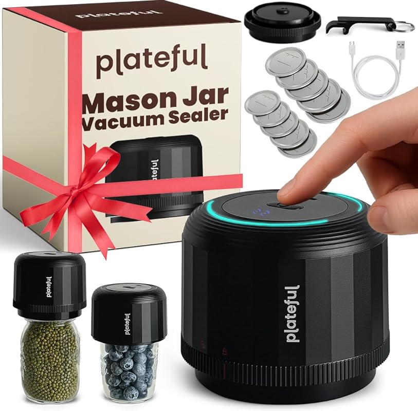 Electric Mason Jar Vacuum Sealer Kit for Wide and Regular Mouth Jars. 