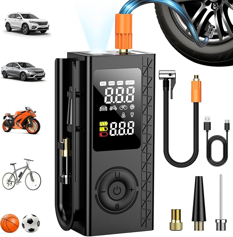 Cordless Portable Air Compressor for Bike Tires: 150PSI Pump, Digital 