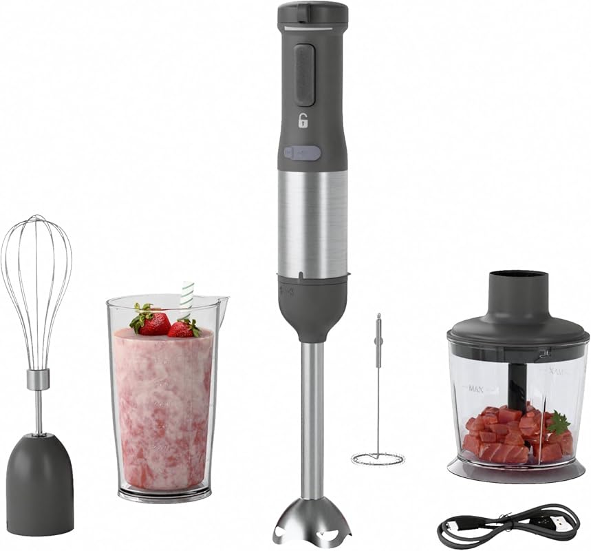 Cordless 5-in-1 Immersion Hand Blender: Rechargeable, Variable Speed, 