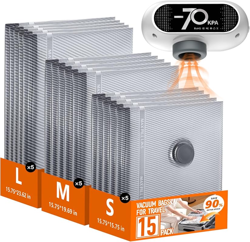 7 Best Vacuum Bags For Travel 2 Travel Vacuum Storage Bags with Wireless Pump for Space Saving Clothes