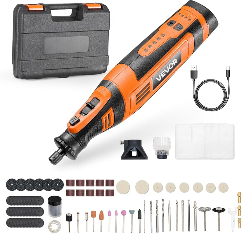 VEVOR DC8V Cordless Rotary Tool with 5 Variable Speeds, 5000-30000 RPM