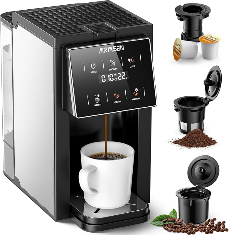 AIRMSEN Grind & Brew Single Serve Coffee Maker with Grinder for K-Cups