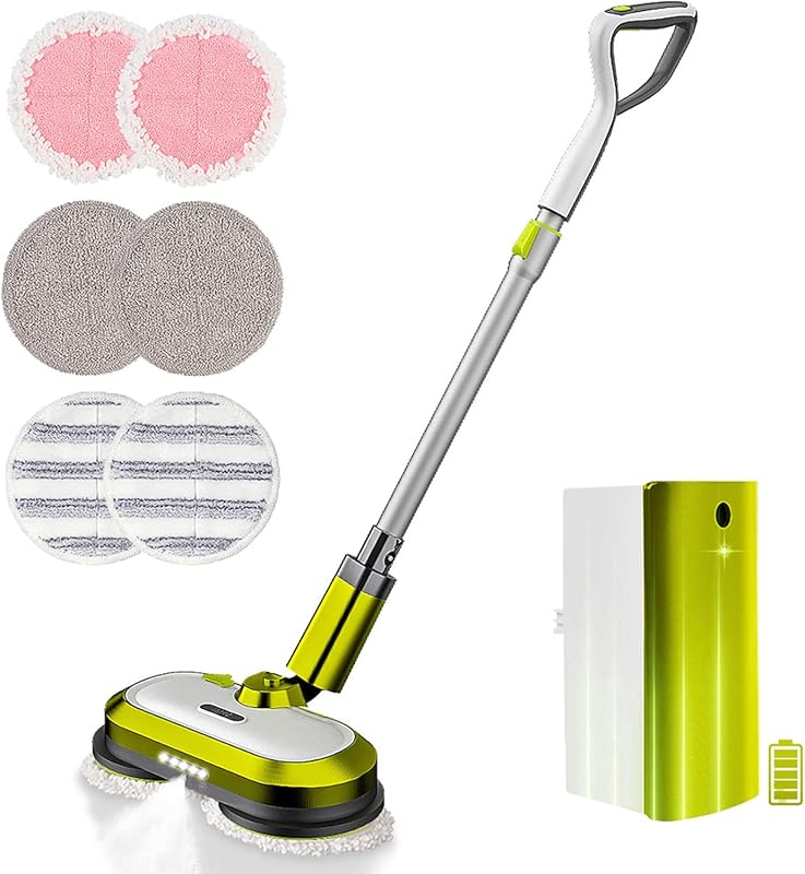 VMAI Cordless Electric Spin Mop with Water Spray and LED Headlights fo