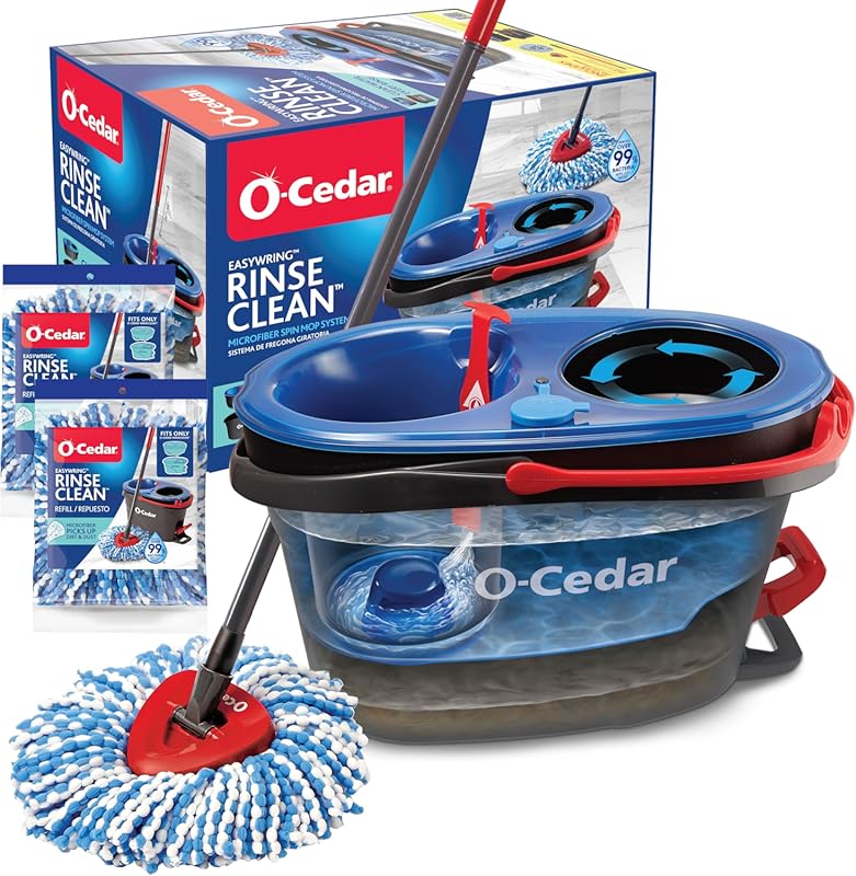 O-Cedar RinseClean Spin Mop & Bucket System with 2 Extra Mop Heads, Re