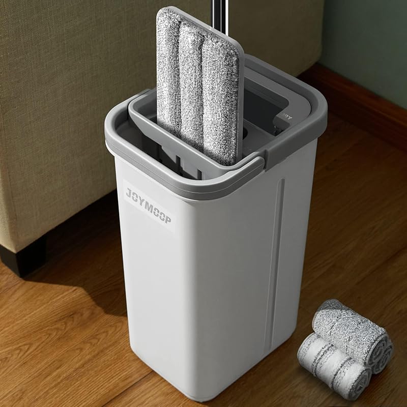 JOYMOOP Flat Mop and Bucket Set with Wringer, Includes 3 Washable Micr