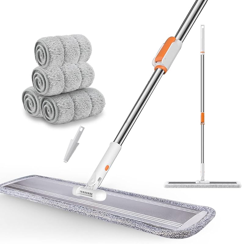 Wide Microfiber Flat Mop for Hardwood Floors, with Stainless Steel Han