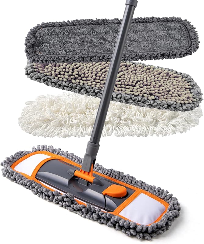 Dust Mop for Hardwood Floors with 3 Washable Pads and Extendable 55” H