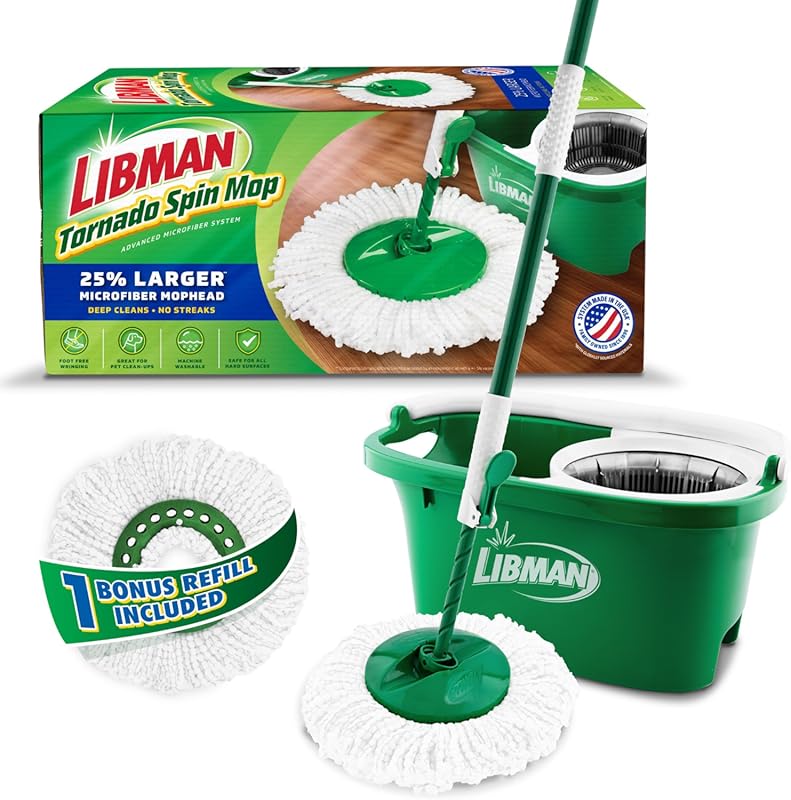 Libman Tornado Spin Mop and Bucket with Wringer for Hardwood Floors, I