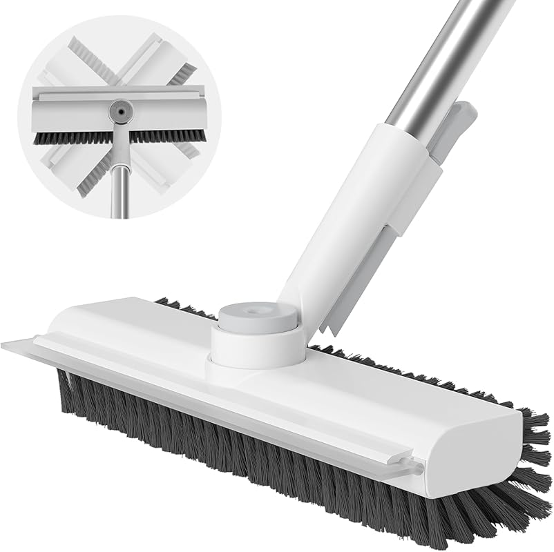 Floor Scrub Brush with Long Handle: Heavy-Duty Stiff Bristles for Deep