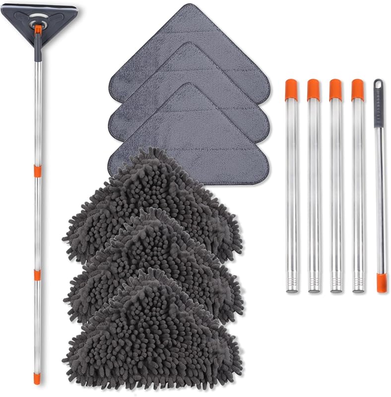 Wall Mop with 79-Inch Long Handle, 360° Swivel Head, Squeegee, and 6 R