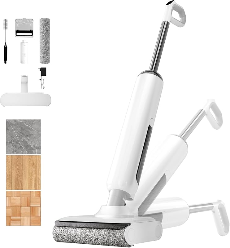 Wet Dry Vacuum Mop: Auto Self-Cleaning, 180° Lie-Flat, Edge Cleaning f