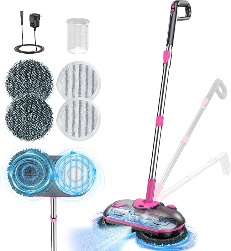 ScrubWiz Cordless Electric Spin Mop with Water Sprayer, Adjustable Han