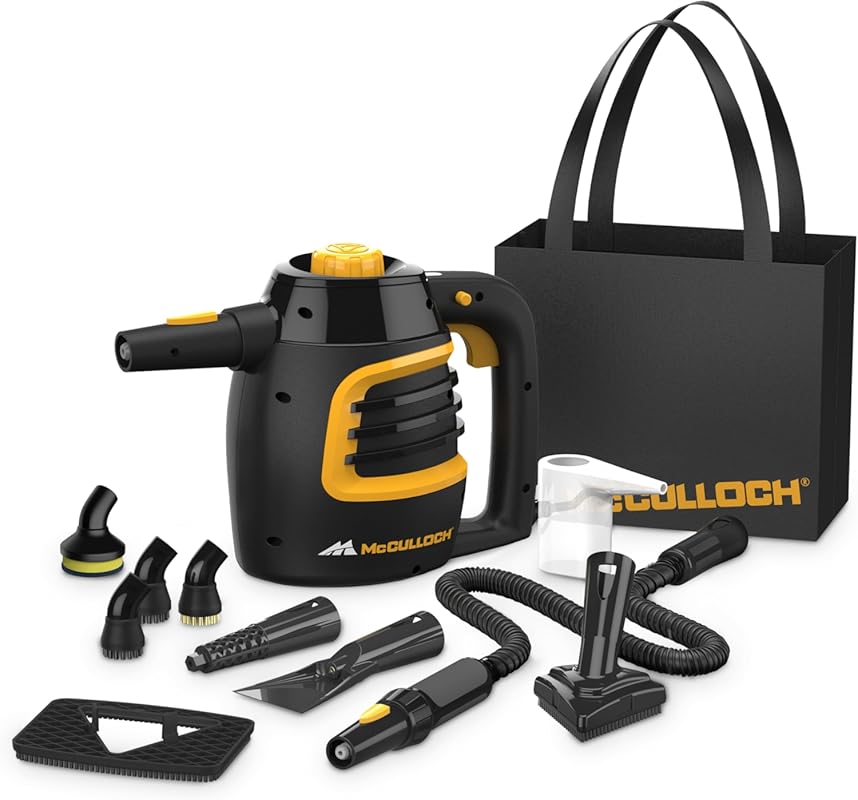 McCulloch Handheld Steam Cleaner: 10-Minute Runtime, Versatile Accesso